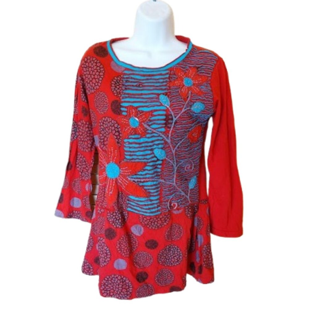 ---  Long Sleeve Red Tunic Top Size Medium